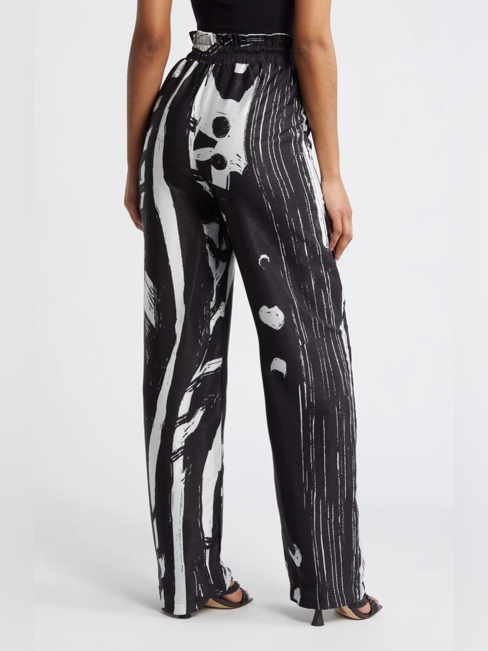 DIARRABLU Leer Suto Print Elasticized High Rise Waist Palazzo Pant Black White - Picture 8 of 10